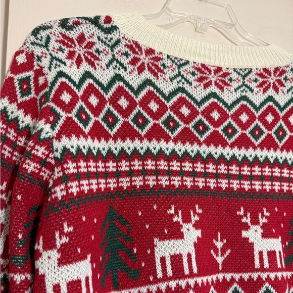 New red green cream Christmas sweater Christmas trees poinsettias reindeerer XXL - Picture 9 of 11